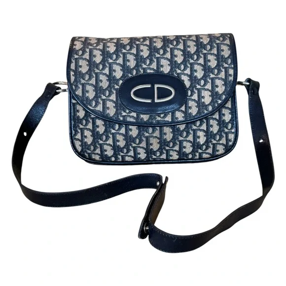 Dior Trotter Vintage Navy Shoulder Bag with COA - Picture 1 of 12